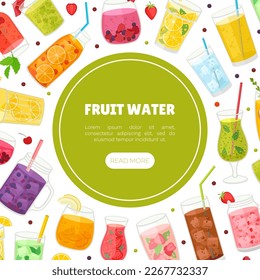 Fresh Fruit Drinks Banner Design with Cool Juicy Beverage in Glass with Straw Vector Template