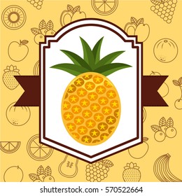fresh fruit frame with ribbon vector illustration design