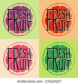 Fresh fruit grapefruit, lemon, orange - quotes vector illustration set