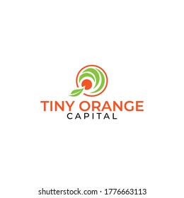 Concepto de diseño del logo de la granja de naranjos. Tema del icono de frutas y zumos. Símbolo único de comida orgánica y saludable con forma giratoria.