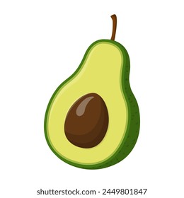 Ilustración aislada de Vector de dibujos animados de aguacate cortado a medias de fruta fresca