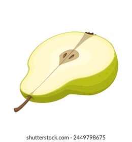Fresh fruit half sliced green pear cartoon vector isolated illustration