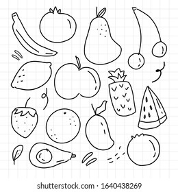 fresh fruit hand drawing doodle cartoon style line art