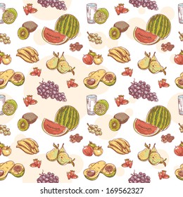 Fresh fruit hand drawn seamless pattern