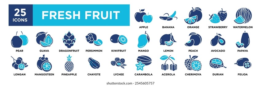 Fresh Fruit icon collection set. Containing design organic, healthy, fresh, diet, vitamin, vegetarian	