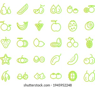 fresh fruit icon set green color