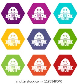 Fresh fruit icons 9 set coloful isolated on white for web