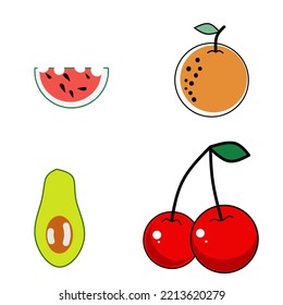 fresh fruit icons have cherries, oranges, watermelons, and avocados.