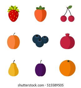 Fresh fruit icons set. Flat illustration of 9 fresh fruit vector icons for web