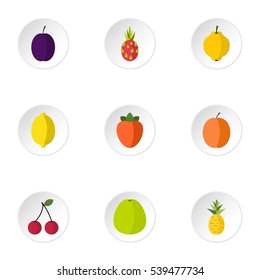 Fresh fruit icons set. Flat illustration of 9 fresh fruit vector icons for web