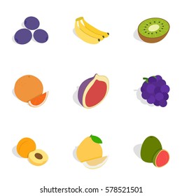 Fresh fruit icons set. Isometric 3d illustration of 9 fresh fruit vector icons for web