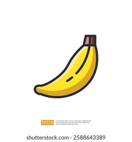 Fresh Fruit Illustration Icon Design Image Clipart Vector Banana. Simple Minimalist Vector Flat Outline