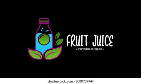Fresh fruit juice drink logo concept isolated in black background