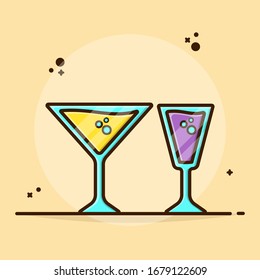 Frisches Fruchtsaft-Getränk. Illustration zur Vektorillustration von Frischgetränken. Set Früchte, Saft, Vitamin, Glas, Saft, Kälte und Flüssigkeit. Flach Cartoon Style geeignet für Aufkleber, Tapete, Icon, etc.