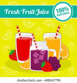 Fresh Fruit Juice Natural Poster Vector Design Logo