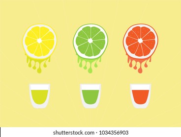 Fresh fruit  juice Pouring into the Glass. - Illustration
Food, Fruit, Orange, 
Juice, Lime,Lemon, Pouring, Summer,Drop, Bar Counter, Liquid