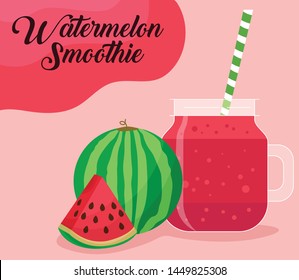 Fresh Fruit Juice - Watermelon Smoothie Jar - Vector