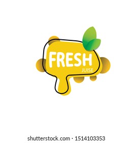 Fresh fruit label icon. Orange, lemon, berry, peach healthy juice sticker design. Vector collection of bright and shining stickers of berry and orange juice