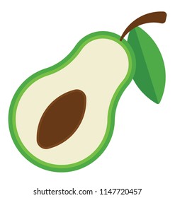 
A fresh fruit with a leaf and seed depicting avocado
