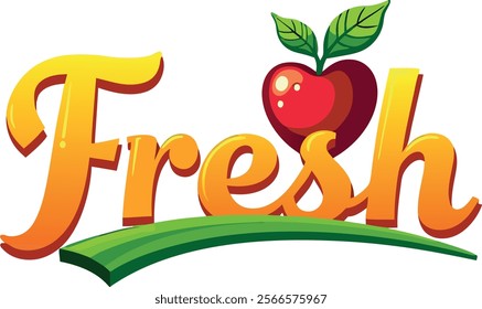 Fresh fruit logo design with apple and leaf elements, perfect for healthy food branding, organic products, and juice packaging, bright and colorful style