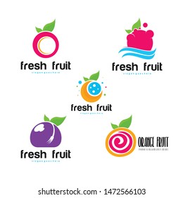 Fresh Fruit Logo Set Design Vector