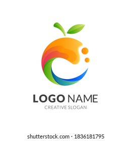 fresh fruit logo, fruit and water, combination logo with 3d colorful style