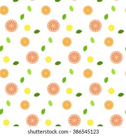 Fresh fruit with mint leaves. Seamless pattern. Vector illustration. Swatch inside.