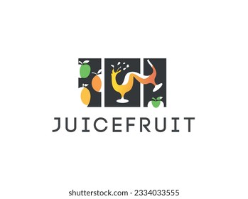 fresh fruit mixed juice logo design template , rectangle fruit logo ,rectangle juice , glass of juice vector ,juice splashes vector logo