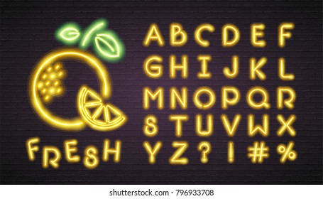 Fresh Fruit Neon Light Glowing with Alphabet Set Yellow Colour