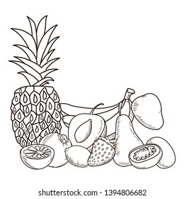 Fresh fruit nutrition healthy black and white hand drawn