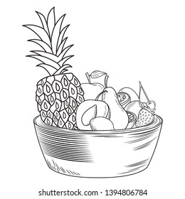 Fresh fruit nutrition healthy black and white hand drawn
