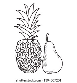 Fresh fruit nutrition healthy black and white hand drawn