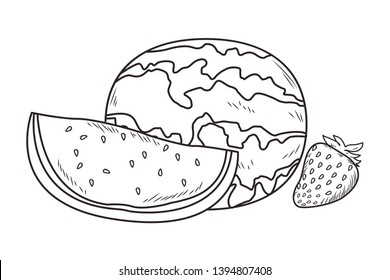Fresh fruit nutrition healthy black and white hand drawn