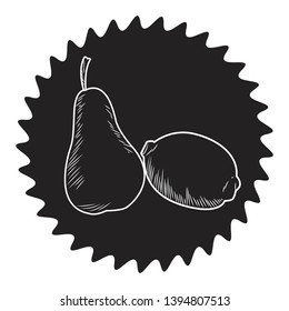 Fresh fruit nutrition healthy black frame stamp hand drawn