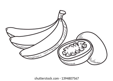 Fresh fruit nutrition healthy black and white hand drawn