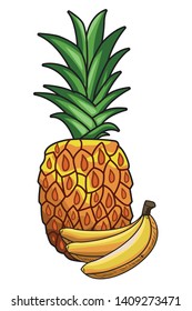 Fresh fruit nutrition healthy grouped colorful pineapple and bananas fitness diet options drawing vector illustration graphic design