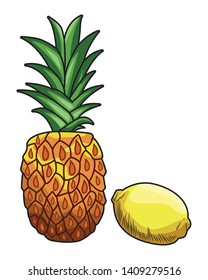Fresh fruit nutrition healthy grouped pineapple and lemon fitness diet options vector illustration graphic design