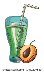 Fresh fruit nutrition healthy grouped juice glass and peach fitness diet options vector illustration graphic design