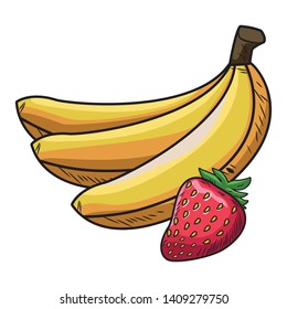 Fresh fruit nutrition healthy grouped bananas and strawberry fitness diet options vector illustration graphic design