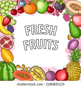 Fresh fruit on a white background. Healthy eating and vegan concept. Hand drawn vector illustration