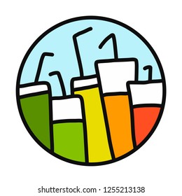 Fresh fruit organic or alcohol cocktails hand drawn colorful illustration for bars vegan fast food restaurants menu recipes and banners food journals coocking