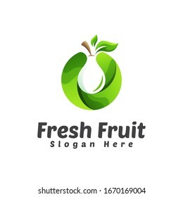 Fresh fruit pear, guava, apple, avocado logo design vector template