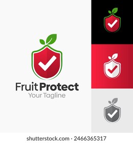 Fresh fruit protection logo with a shield and checkmark motif, built for food safety, quality assurance, organic produce brands, and certification programs. Minimal flat vector design works perfectly as a brand identity mark, packaging label icon, market signage, and digital UI badge.