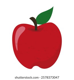 Fresh fruit red apple with green leaf cartoon illustration