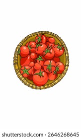 Fresh fruit red tomatoes on beautiful Rattan basket