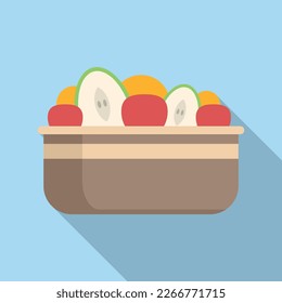 Fresh fruit salad icon flat vector. Healthy food. Natural vegan