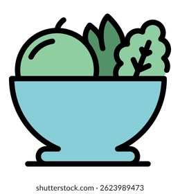 Fresh fruit salad icon. Outline fresh fruit salad vector icon color flat isolated