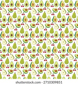 Frische Frucht nahtloses Muster mit Avocados Birnen und Kirschen