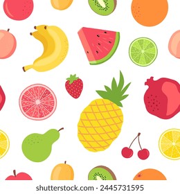 Fresh fruit seamless pattern summer repeat design flat graphics.