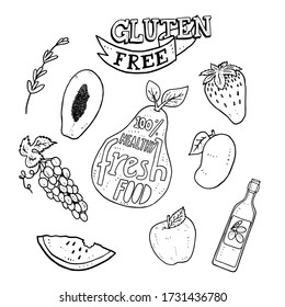 fresh fruit set doodle in various pose isolated on white background